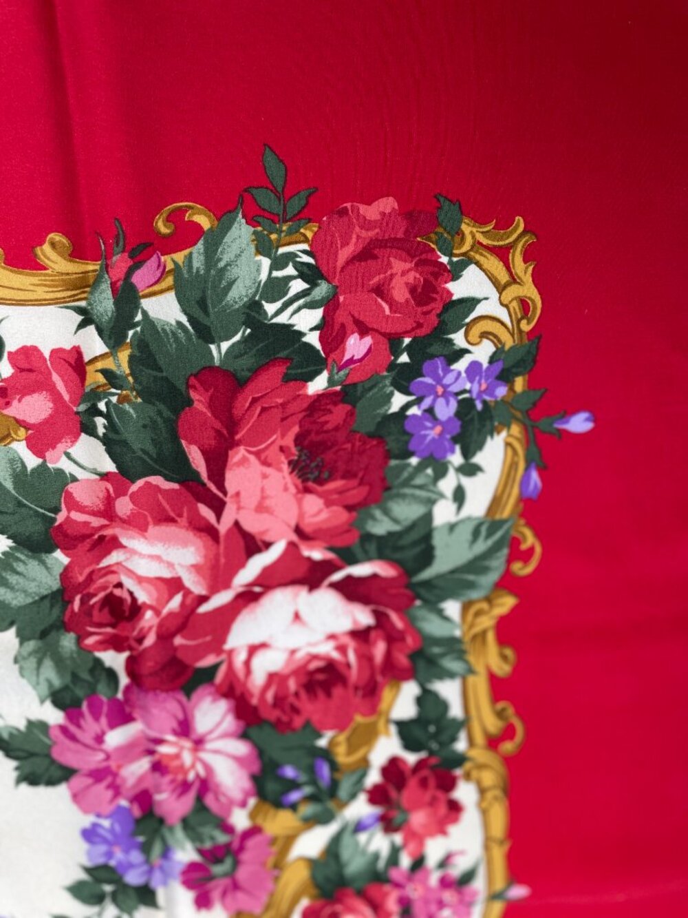 Yves Saint Laurent Silk Scarf Red Floral Baroque Frame Square Vintage YSL - Picture 8 of 15